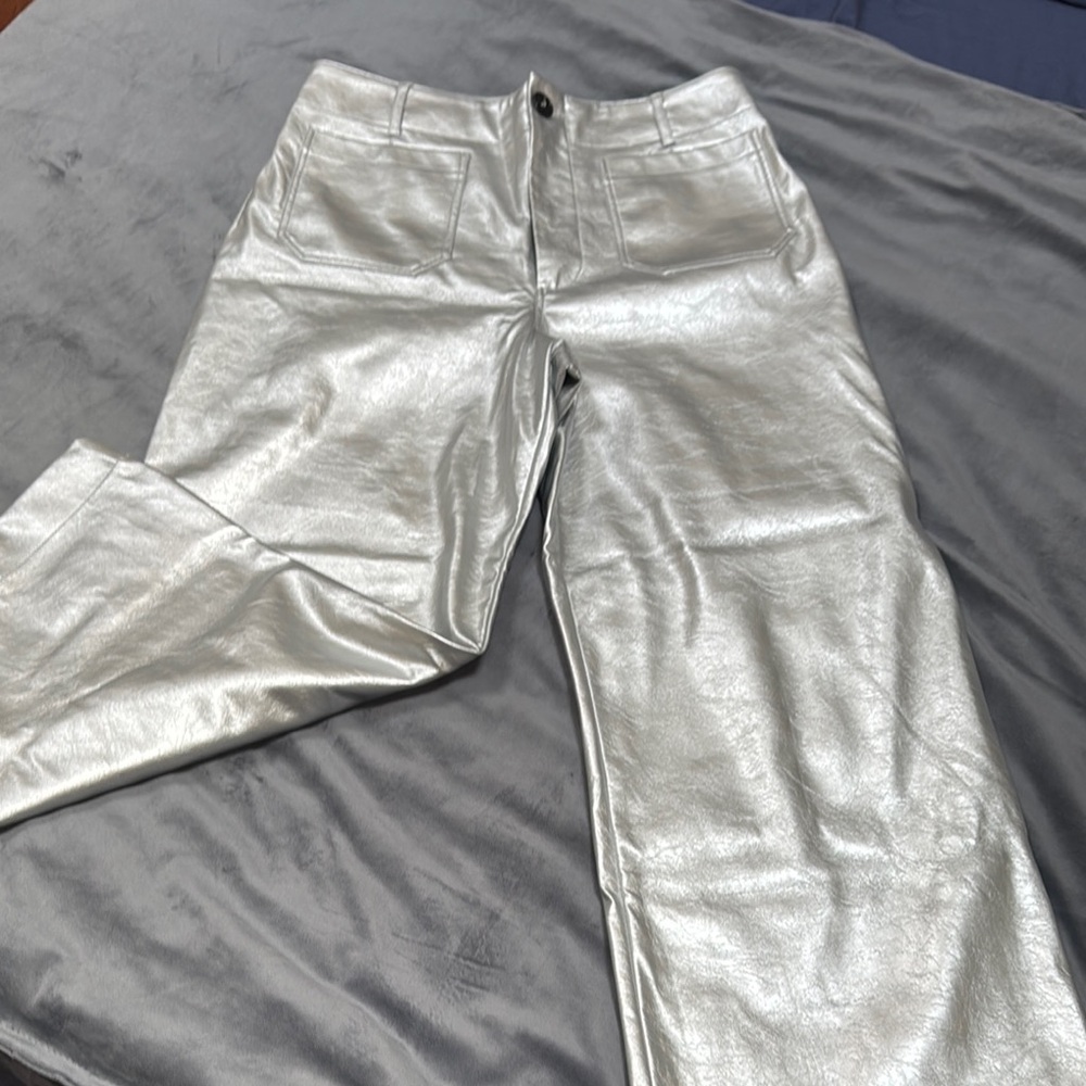 Anthropologie Maeve Silver Metallic Pants
